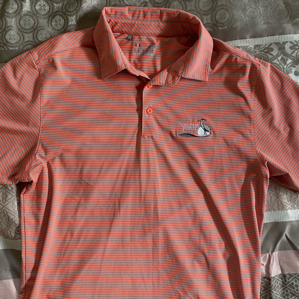 Men’s Under Armour Heatgear Large Orange Striped Golf Polo